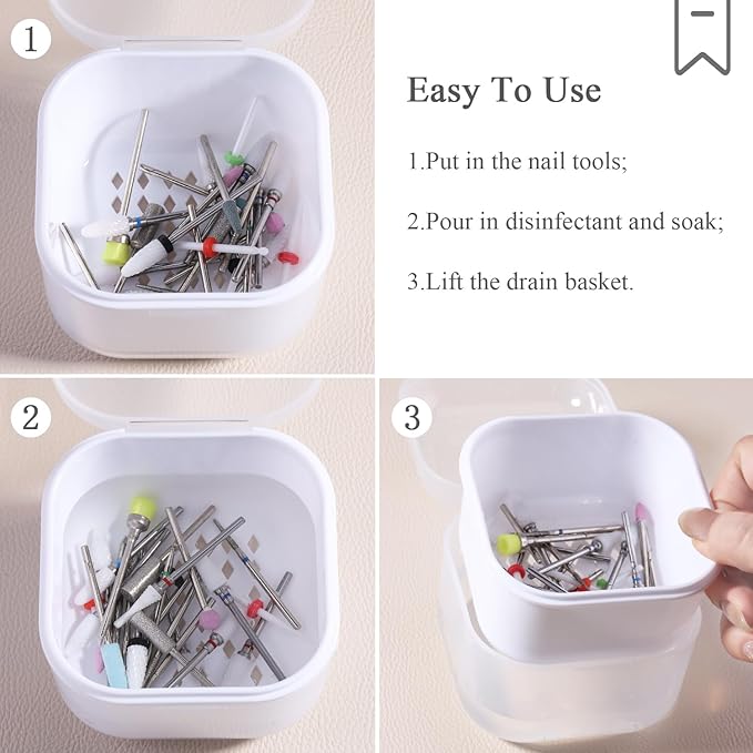 1Pcs Nail Tool Sterilizer, Nail Drill Bits Cleaning Box Disinfection Container For Nail Art Accessories Manicure Sterilization Tray Salon Supplies Sterilizer Cup With Drain Basket (white)