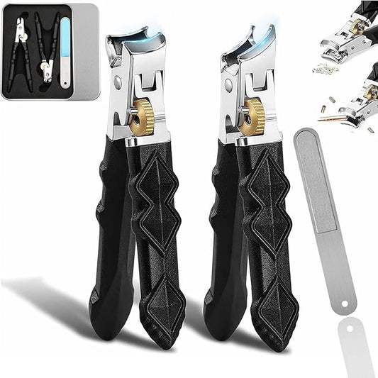 Goredny Orthoclip Toe Nail Clippers, Long Handle Toenail Clipper for Seniors and Men, Wide Jaw Opening 180° Slanted Nail Clippers with Anti-Splash Catcher, Heavy Duty Stainless Steel Toenail Clippers