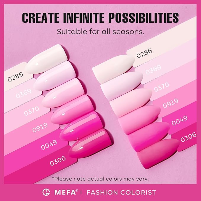 MEFA Pink Gel Nail Polish Set 6 Colors, Hot Pink Shades Spring Neon Light Bright Magenta Electric Tones Craze Nail Art Design at Home DIY Decorations Manicure Kit Gifts for Women
