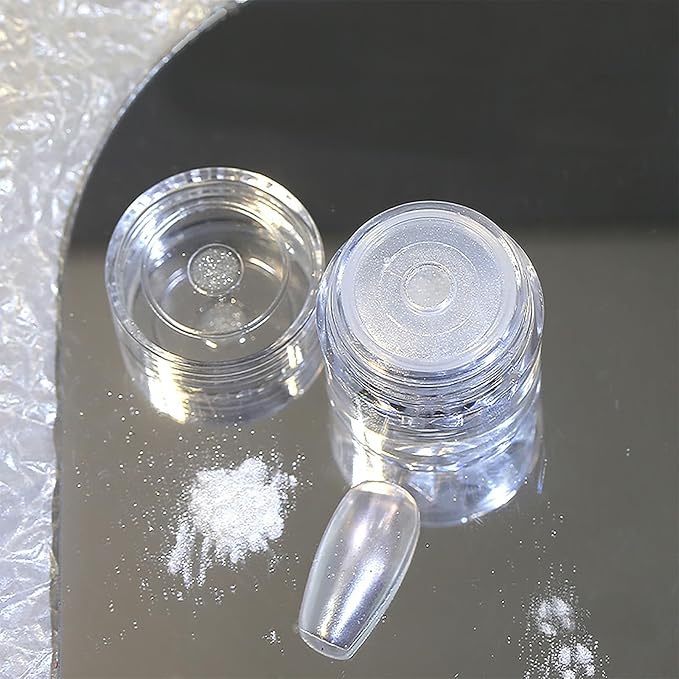 2PCS Moonlight White Chrome Nail Powder, Pearl Nail Powder High Gloss Mirror Effect Pearlescent Iridescent Glitters Powder for Nails Art Design 2 Colors