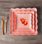 YBKTEX Ceramic Plate, Square Embossed Lace Plate - Image 7