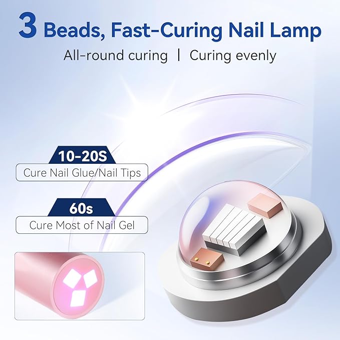 Makartt UV Light for Gel Nails - Handheld UV LED Nail Gel Lamp with 3 Beads Portable JERTY Nail Dryer for Fast Curing Nail Tips Rechargeable USB Nail Light with LCD 3 Timers for Home Salon Use