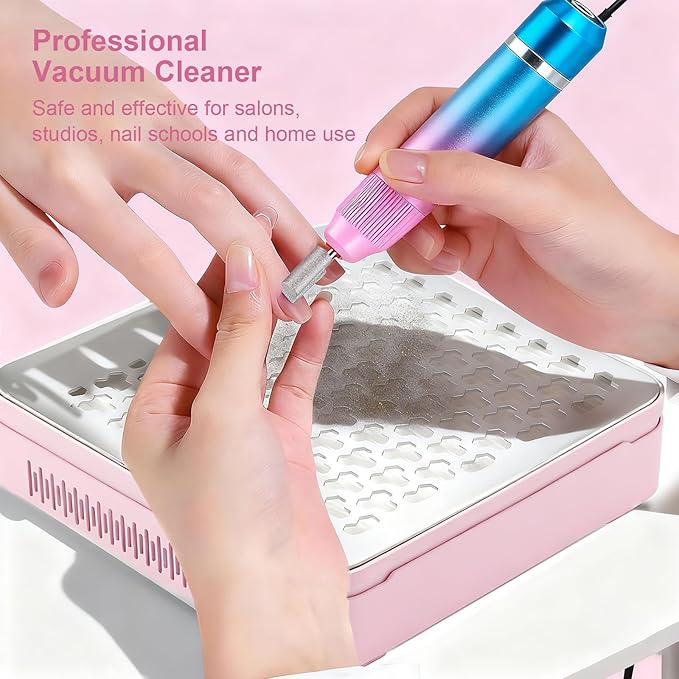 Nail Dust Collector with 10 Speed Settings, Powerful Suction Nail Vacuum, Nail Fan Dust Collector for Beginner, Dust Collector Nail Tech for Acrylic Nail Polishing Manicure Salon Home (Pink)