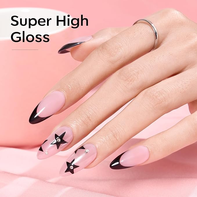 modelones French Tip Gel Nail Polish Set 2 Pcs 15ml Black and Milky Pink French Manicure Kit Sheer Pink Soak Off U V LED Jelly Base Color Gel Polish Nail Art Home DIY Gift for Women