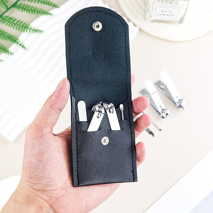 30 Sets Finger Nail Clipper Set Bulk,4 in 1 Black Adult Stainless Steel Travel Manicure Kit with Case Individually Wrapped Nail Clippers Bulk for Homeless,Hotel,Charity