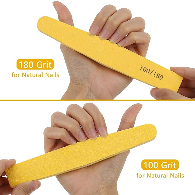 10 Pack 100/180 Grit Double-Sided Nail Buffer Blocks – Reusable Washable Buffing Files for Acrylic, Gel & Natural Nails, Salon & Home Manicure Tools (Yellow)