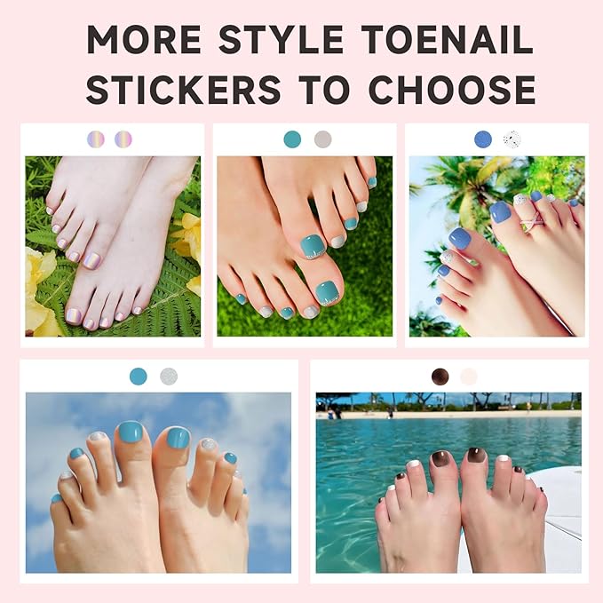 Semi Cured Gel Toe Nail Strips,26 Pcs Toe Nail Stickers Wraps for Summer Holiday(Sea Blue),Gel Strips UV Light Required,Easy to Apply