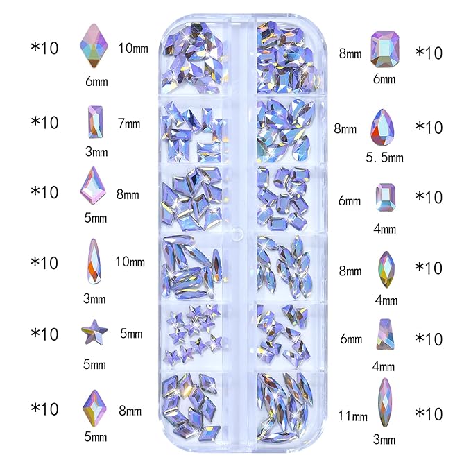 HNUIX Nail Rhinestones - 3D Multi Shape Size Crystal, Phantom Purple Nail Gems, Flat Back, with Kit, for Nail Art, DIY Decorations
