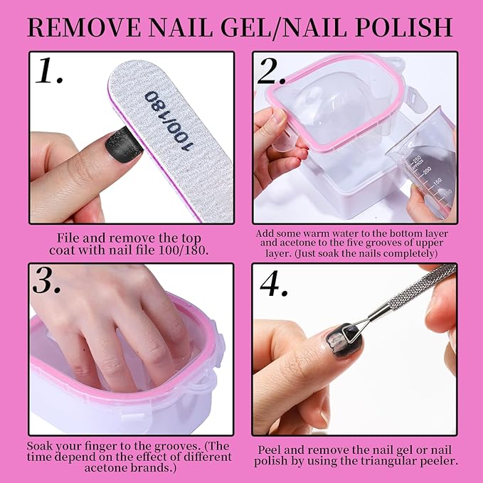 FANDAMEI Gel Nail Polish Remover Kit, Soaking Bowl for Acrylic Nails, Dip Powder Remover Tools, Manicure Bowls, Cuticle Kit
