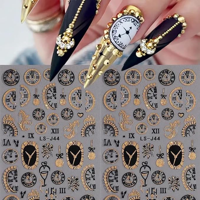 Christmas Nail Art Stickers Gold Glitter Clock Butterfly Xmas Nail Decals 6PCS Shiny Clock Crystal Ball Deer Penguins Design Self-Adhesive Christmas Nail Stickers for Women Holiday Nail Art Decoration