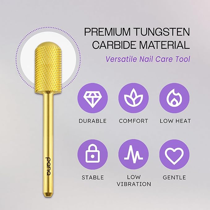 USA Pana 3/32" Safety Nail Carbide - Smooth Round Top Large Barrel Head for Electric Dremel Drill Machine - Grit Size: (4XC, 3XC, 2XC, XC, C, M, F, XF) (Fine (F) GOLD)