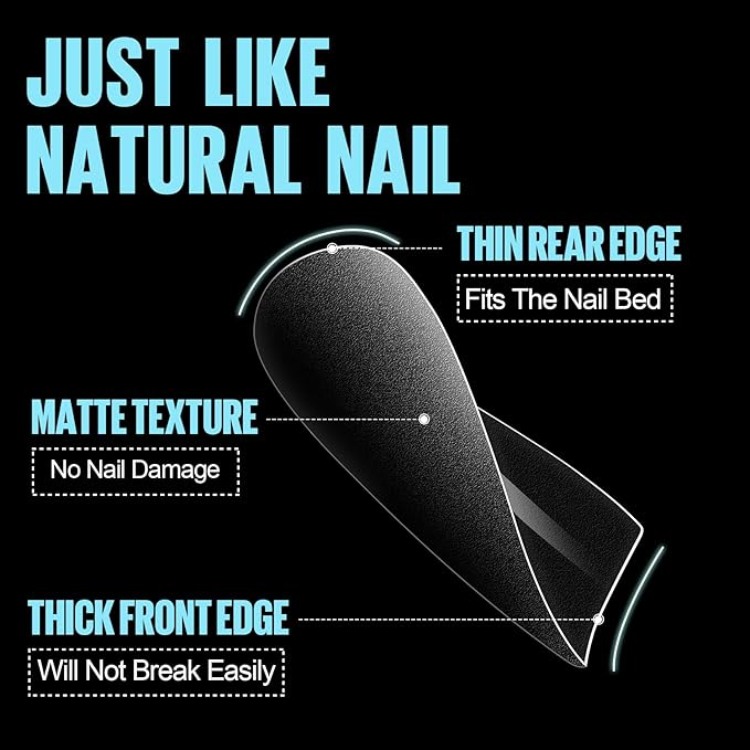 TOMICCA Medium Coffin Nail Tips 360pcs Soft Pre Shaped Gel Nail Tips 15 Sizes Full Cover Coffin Nails Acrylic Full Matte Gel Fake Nails for Soak Off Nail Extensions