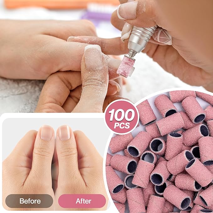 MelodySusie 100 Pcs Nail Drill Bits Sanding Bands for Nail Drill 80 Coarse Grit Nail File Sanding Bands for Acrylic Nails Gel Manicures and Pedicure