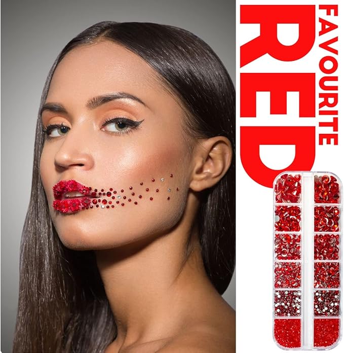 4010pcs Red Rhinestones Nail Gems Siam Red Round Flatback Stones 6 Sizes(1.6-6.1mm) to SS30 K9 Glass Non-Hotfix Ruby Red Nail Crystals Jewels Nail Art Nail Charms for Nails Eyes Face Makeup Crafts DIY