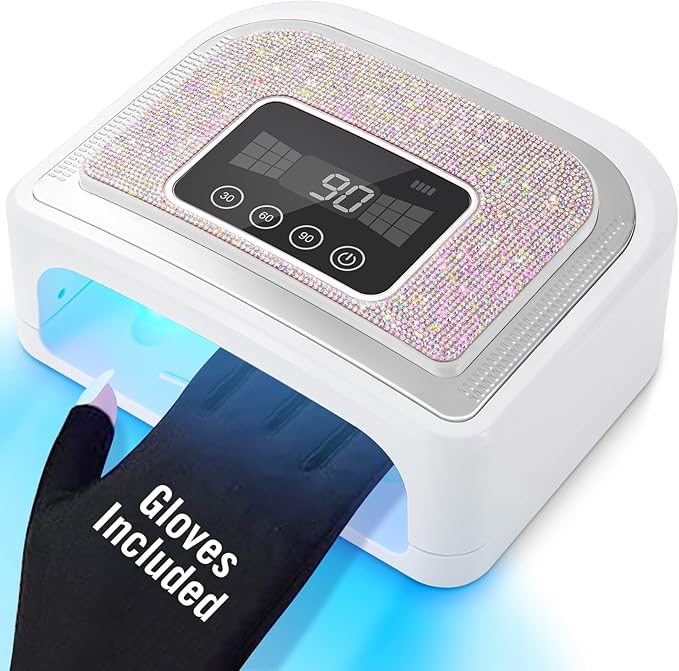 Aedavey Cordless Nail Lamp, Rechargeable UV Nail Lamp for Gel Nails, LED Nail Lamp with 4 Timer Modes, Gel Nail Light Decorate with Sparkling Nail Rhinestones Diamond (Sparkly Diamond and White)