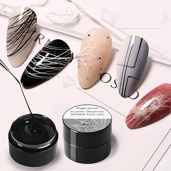 5g/0.18oz Spider Gel Kit for Nails, Spider Design for Art Wire Drawing Nail Gel for Line with Brushes for Nail Art (White & Black)
