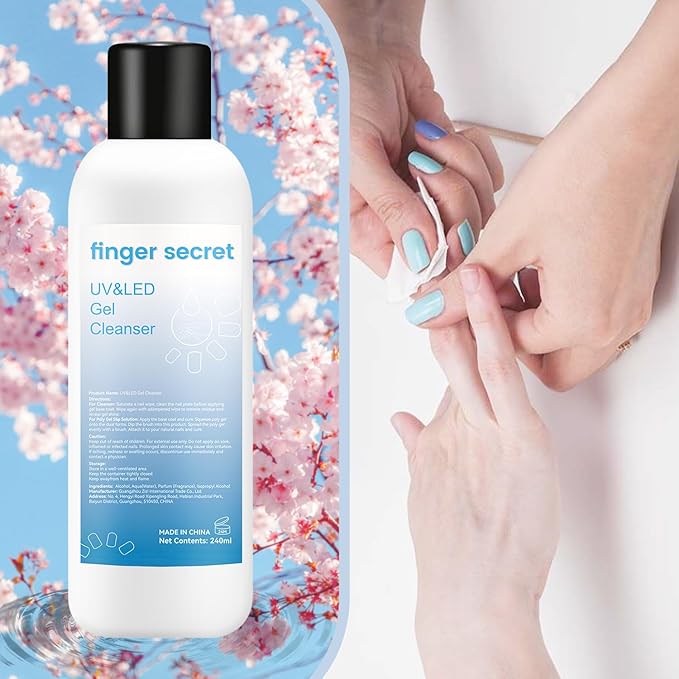 Gel Cleanser for Nails,finger secret Gel Nail Cleanser 240ml,Fresh UV&LED Gel Cleanser,Nail Surface Cleanser for Gel Nails,Nail Cleaning Solution for UV Polish Lacquer Care