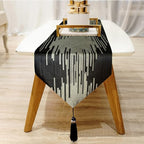 Elegant Black Table Runner, Modern Abstract Geometric, Tassels | Table Runners - Image 4