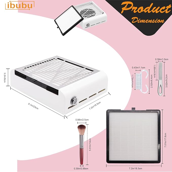 Nail Dust Collector Machine Electric Strong Suction Nail Dust Vacuum Cleaner Nail Salon Dust Extractor Acrylic Nail Powder Dust Collector Vacuum Fan with Multiple Tool Kits for Nails White