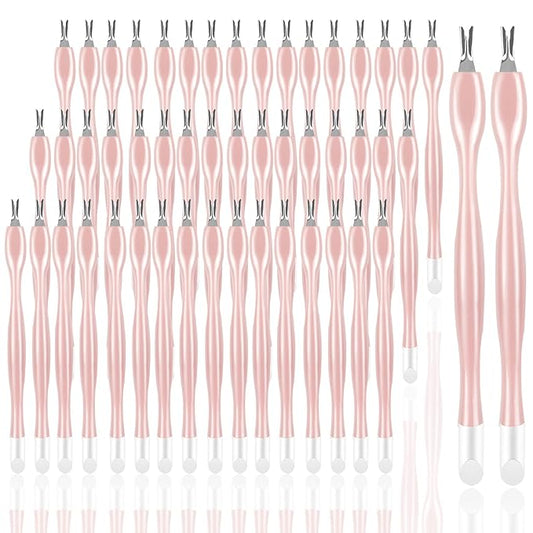 50Pcs Nail Cuticle Trimmer Rubber Nail Cleaner, Plastic Handle Cuticle Knife, Double End Nail Dead Skin Fork Cuticle Pusher Bulk Nail Art Cuticle Remover Tools for Girls Women and Men-Rose…