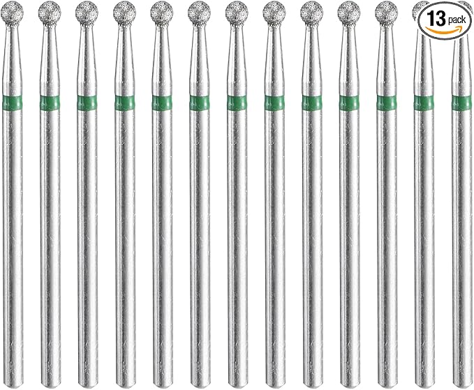 HARFINGTON 13pcs 100-120 Grits Diamond Grinding Bit 2.7mm Ball Head 2.35mm Shank 2.2.7mm Length Stone Sanding Drill Bits Rotary Tool for Ceramic Glass Nails Grinding Polishing