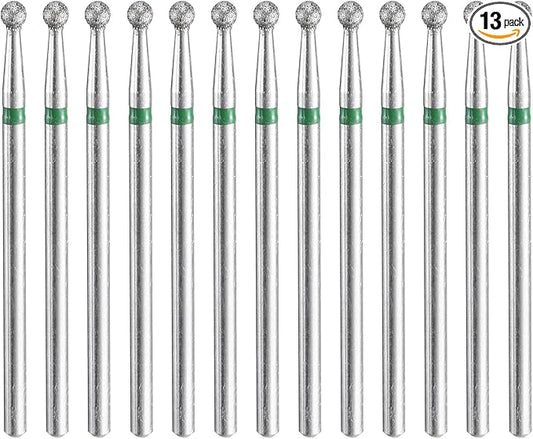 HARFINGTON 13pcs 100-120 Grits Diamond Grinding Bit 2.7mm Ball Head 2.35mm Shank 2.2.7mm Length Stone Sanding Drill Bits Rotary Tool for Ceramic Glass Nails Grinding Polishing