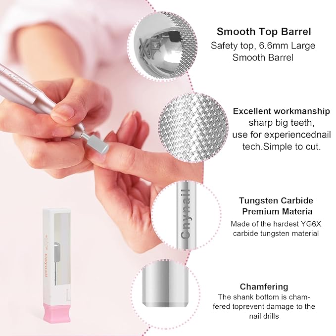 3/32" Large Barrel Smooth Round Top Tungsten Carbide Nail Drill Bit Safety Bit for Gel & Acrylic Removal, 2-Way Rotating Efile Tip, Salon Electric File Accessory (XF Grit, Silver)