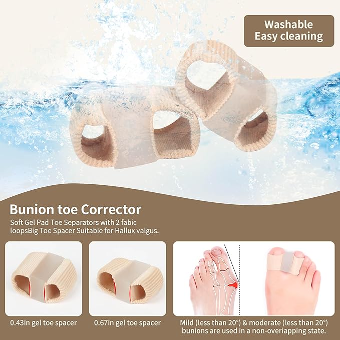 FOYOLO 2PCS Gel Toe Separators Bunion Corrector with 2 Loops be Made of Elastic Fabric Material Toe Corrector for Big Toe,Toe Spacers Suitable for Hallux valgus,Foot Pain,Corns (S)
