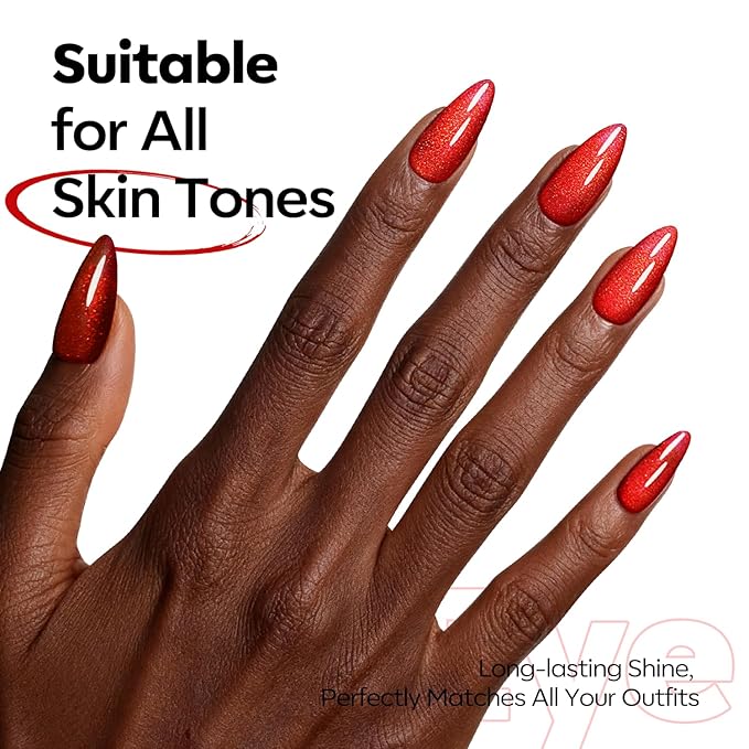 modelones Red Cat Eye Gel Nail Polish,15 ML Magnetic Glitter Holographic Red Ruby Glass Polish Reflective Jelly Translucent UV Gel Top Coat Manicure Art DIY Salon Gift for Girl Women