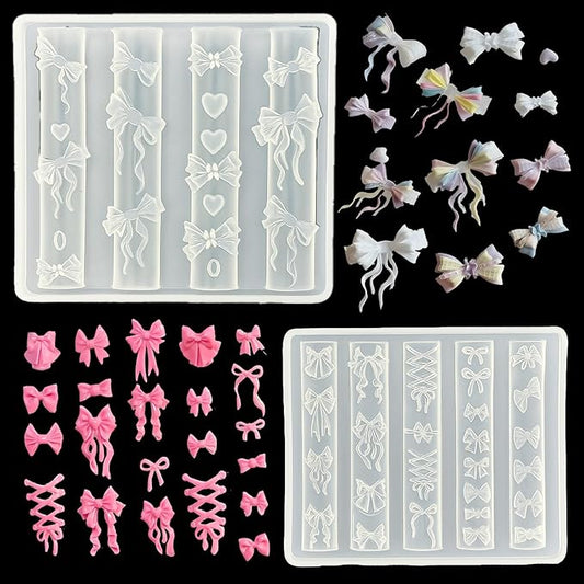 2 Pcs Bow Silicone Nail Art Molds for Women Resin Nail Design