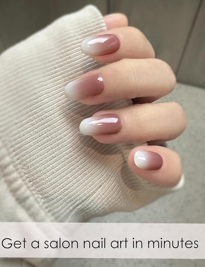 Semi Cured Gel Nail Strips, Chocolate Ombre? 20pcs Gel Nail Stickers Work with UV, Easy to Use and Remove