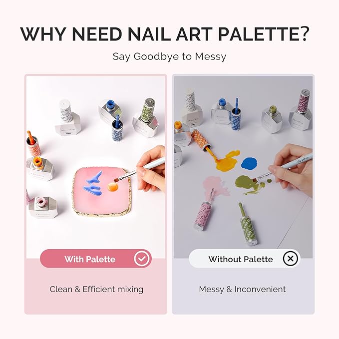 MelodySusie 1PC Square Shape Resin Nail Art Palette, Professional Color Mixing Board for Gel Polish, Acrylics, Pigment Blending, Salon and DIY Makeup Artist Tool, Pink