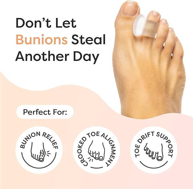 ZenToes Gel Toe Separators for Overlapping Toes, Bunions, Big Toe Alignment, Corrector and Spacer - 4 Pack (Firm Frosted Clear)