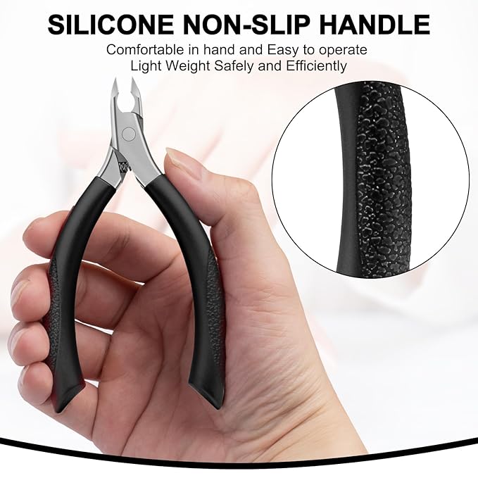 Diesisa Cuticle Trimmer - Extremely Sharp Cuticle Clippers for Nails with Silicone Handle - Non-Slip - Professional Cuticle Nippers - Trimmer Dead Skin Remover Stainless Cuticle Remover Tool-Black
