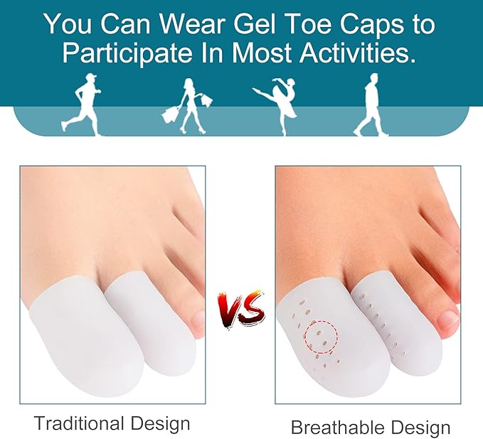 Welnove Pack of 16 Toe Protectors, Gel Toe Caps, Breathable Toe Sleeves, Pain Relief and Prevention for Corns, Blisters and Ingrown Toenails (10 Large for Big Toes + 6 Medium for Small Toes) - White