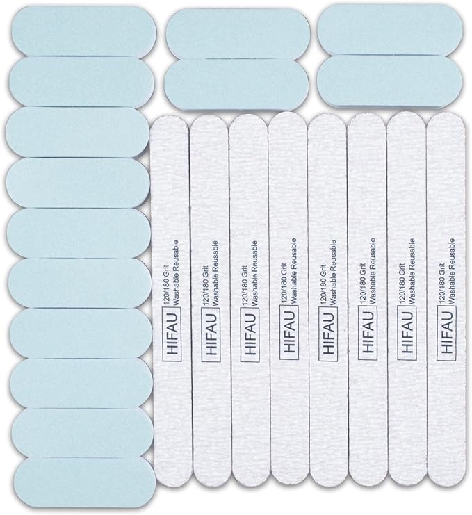 Nail Files and Buffers 22-Piece Set, 120/180 Grit Emery Boards for Nails (8 Pieces), 600/3000 Grit Nail Buffer and Shine Blocks (Mini 14 Pieces), Washable & Reusable, Manicure Kit for Women