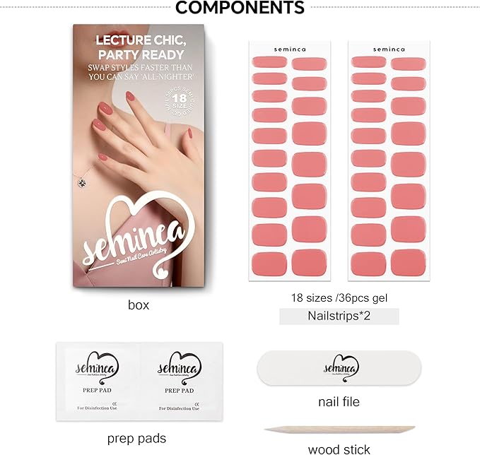 Semi Cured Gel Nail Strips-Salon Quality Semi Gel Press On Nails - School Policy Stickers,Glossy Fake Nails Kit, Easy DIY at Home, Works with Any UV/LED Lamps(Cream Glow)