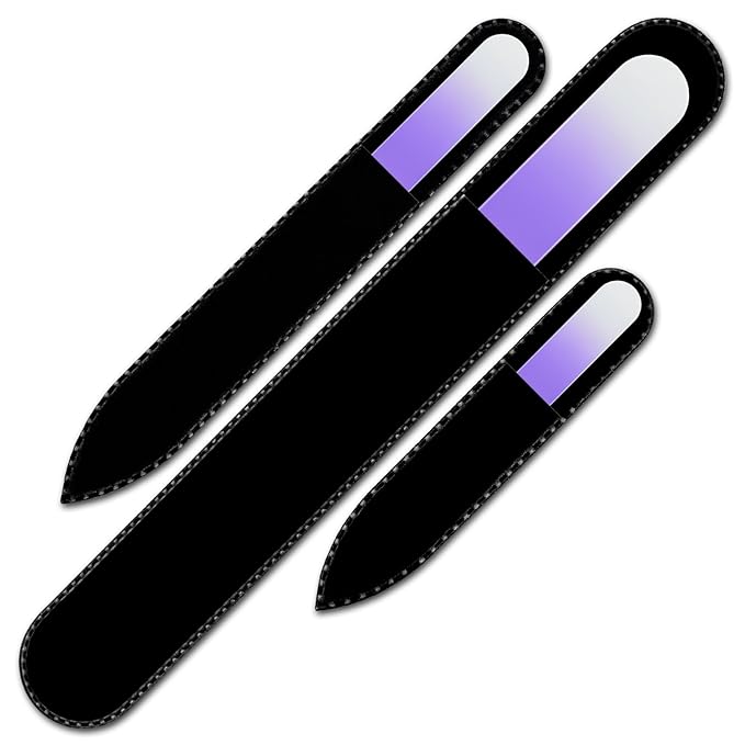Nail File for Women - Mont Bleu Premium Set of 3 Glass Nail Files in Pouch - Genuine Czech Tempered Glass - Handmade Gifts for Women - Manicure Nail Care - Double Sided Finger Nail Files