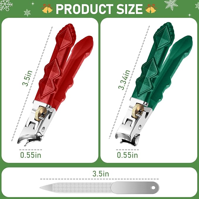 2025 Christmas Stocking Stuffers, Toenail Clippers for Thick Toenails, Wide Jaw Opening Nail Clippers, Heavy Duty Ingrown Toenail Clippers Nail Cutters, Ultra Sharp Slanted Nail Clippers, Red & Green