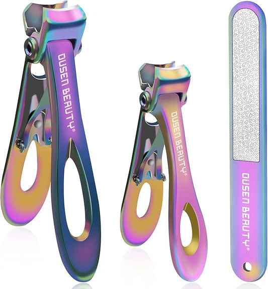Nail Clippers for Thick Nails, Extra Wide Jaw Opening Nail Cutter for Thick Toenails, Stainless Steel Finger & Toe Nail Clipper with Nail File 3 Pcs Set for Seniors & Adult & Men & Women