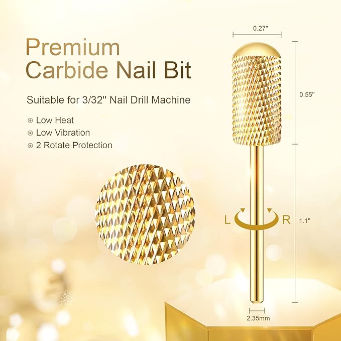 Nail Drill Bit Set, Corfulra 3pcs Safety Bits for Nail Drill, Tungsten Carbide Nail Drill Bits, Smooth Round Top Large Barrel Bits, Nail Supplies for Nail Tech to Remove Acrylic Nails (XF & M & XC)