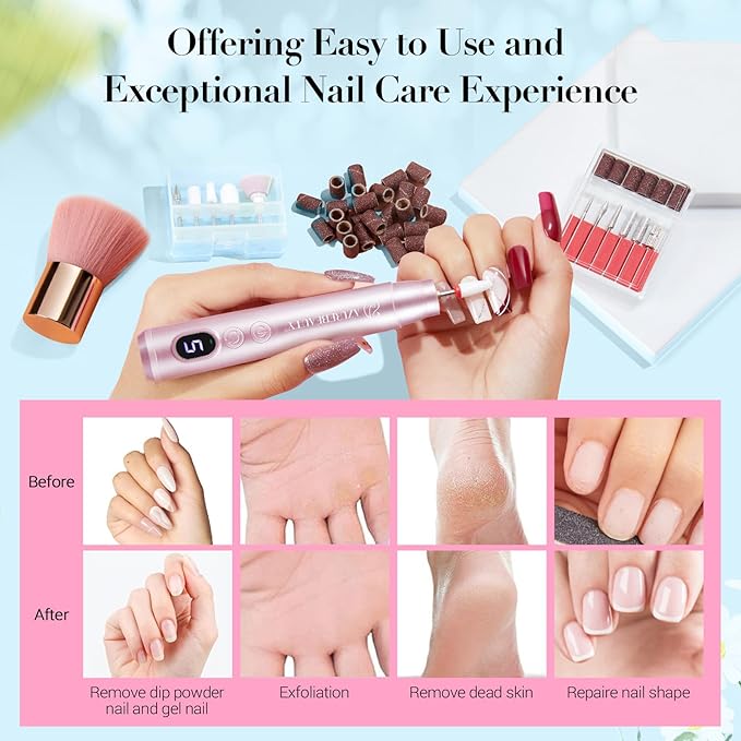 AZUREBEAUTY Dip Powder Nail Kit with Electric Nail Drill 24 Colors Pink Pastel Blue Purple Nails Starter Kit with Dip Liquids Base Top Coat Activator Portable Manicure French Nail Art Essential Set