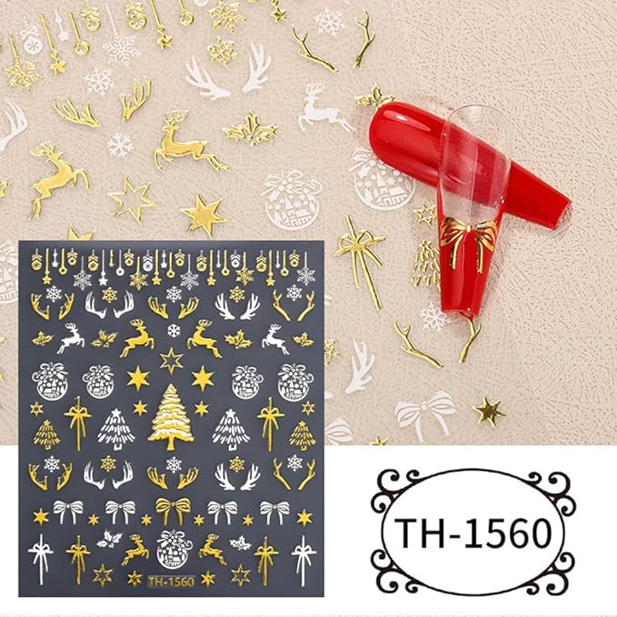 6Pcs Christmas Nail Stickers 3D Golden Christmas Tree Deer Nail Stickers for Nail Art DIY Self Adhesive Nail Decals Gold Bow Snowflake Nail Decoration Supplies Holiday Manicure Accessories for Women
