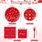 96 Pieces Valentine’s Day Love Tableware Set – Red and Gold Heart Disposable - Image 2