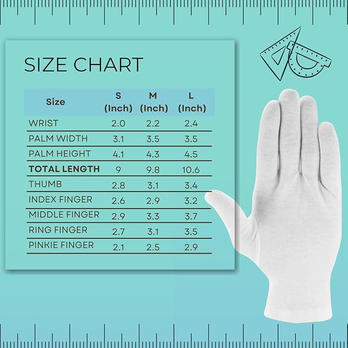 Cotton Gloves - 3 Pairs White, Moisturizing Night Gloves for Dry Hands, Size L