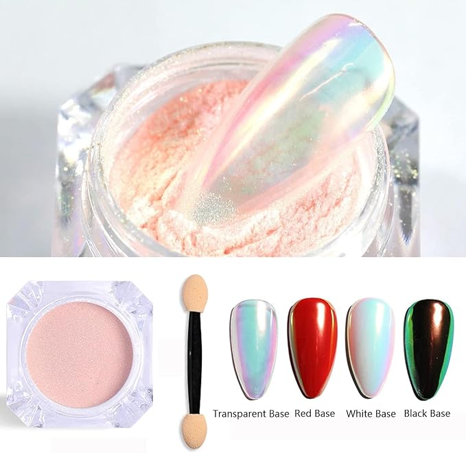 Holographic Nail Glitter Rainbow Neon Chrome Nail Powder Effect Nail Art Flakes Decoration Chrome Nail Dust Tip Manicure Pink Laser Nail Accessories, Chrome Powder for Nails