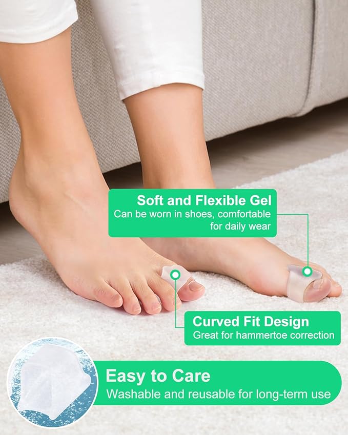 10Pcs Hammer Toe Corrector Straighteners, Bunion Spacer Separators for Women and Men Curled Toes, Crooked, Claw, Hammertoe, Gel Toe Splints for Straightening (Medium)