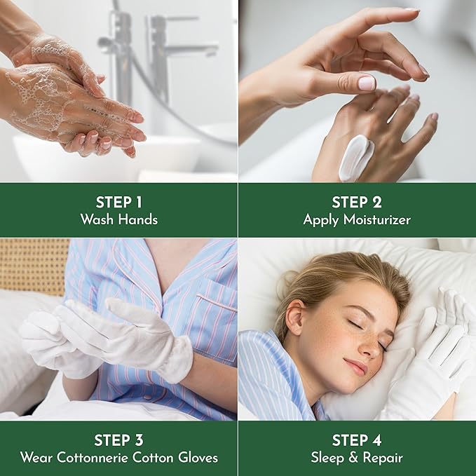 4 Pairs Cottonnerie Organic Cotton Gloves for Dry Hands Sleeping, Moisturizing Gloves Overnight, Hand Moisturizer Gloves, Moisture Gloves for Dry Hands Overnight, Sleeping Gloves, Large
