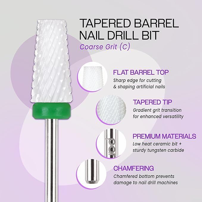 Pana 3/32" Tapered Barrel Nail Bit -For Electric Dremel Drill Machine, Nail Art Design, Manicure, Pedicure, Nail File, Cuticle Clean etc. (Gold Silver or Ceramic) (Coarse, Ceramic)