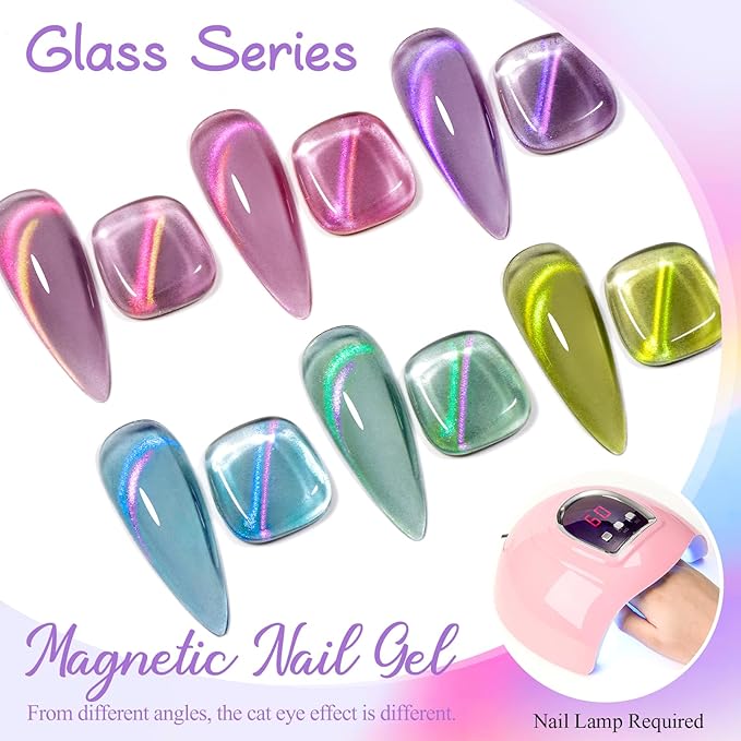 MEET ACROSS Glass Cat Eye Gel Polish Set 9D Galaxy Magnetic Cat Eye Gel Nail Polish Set Neon Colorful Magnetic Nail Polish with Magnet Cateye Gel Polish Kit for Home DIY Manicure Varnish Art Design